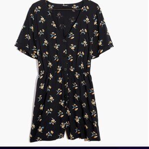 NWT Madewell Black Button front Daisies Retro 90s ditzy floral Twee Romper sz M